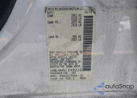 2020 Nissan Altima S Fwd z USA, uszkodzony, nr VIN 1N4BL4BV0LC149226